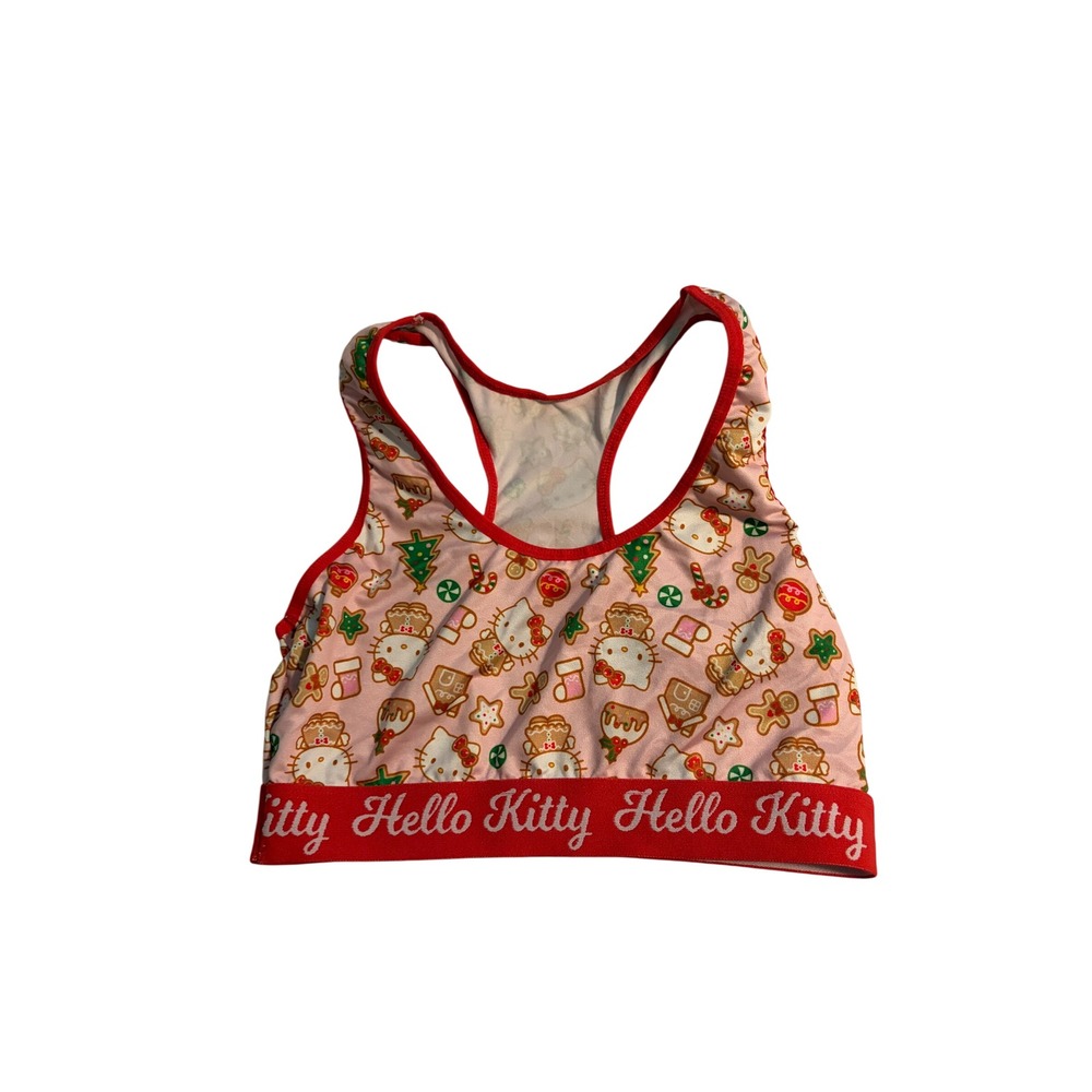 Hello Kitty Sports Bra Christmas Gingerbread Pink Red Racerback Large